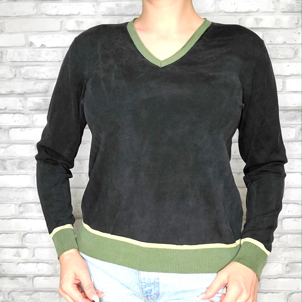 Green Black V-neck Sweater Top
